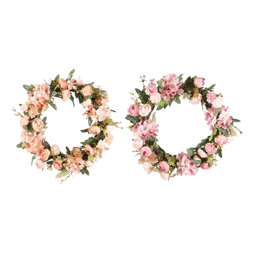 New Camellia Bud Hydrangea Wreath Simulated Rose Bud Silk Flower Garland Rattan Circle Wedding Decoration Amazon