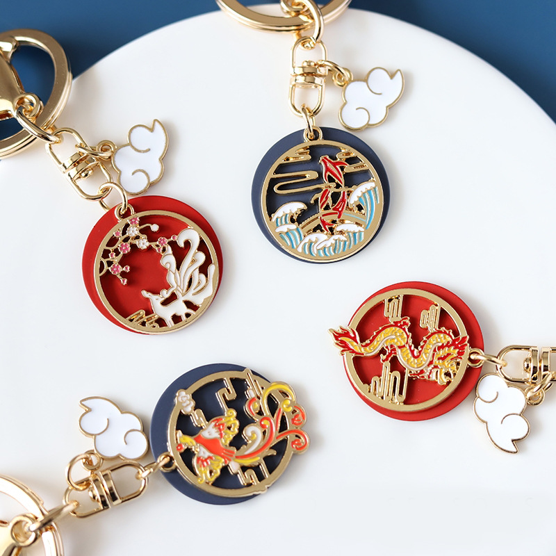 Vintage National Fashion Koi Key Chain Dragon and Phoenix Couple Pendant Bag Pendant Small Fox Key Ring Holiday Gift