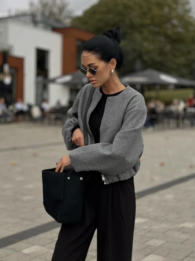 Cross-border ZA European and American Women's AliExpress Explosions Woolen Fluffy Soft Temperament Aviator Crewneck Jacket Coat