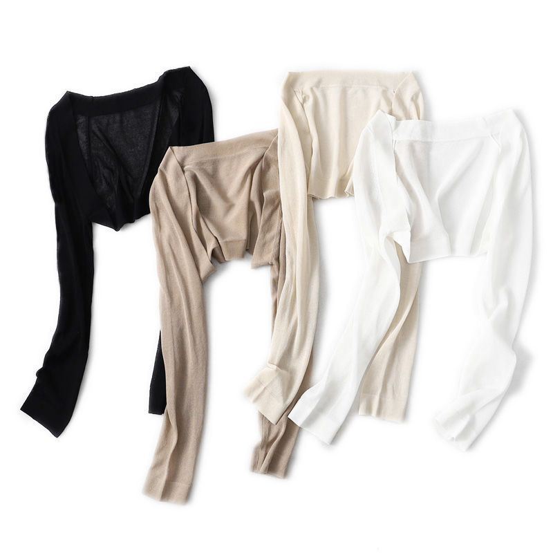 Summer Ultra-Short Sun Protection Shirt, Knitted Cardigan, Women's Thin Air-Conditioning Shirt, Small Shawl, Long Sleeves and Suspender Skirt