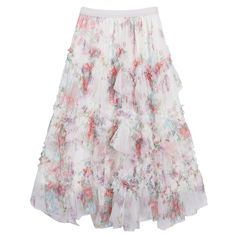 Picture of Fei Yuan High Waist Elaptic A- line Mesh Half Skirt Summer New Style Layered Floral Cake Skirt for Women