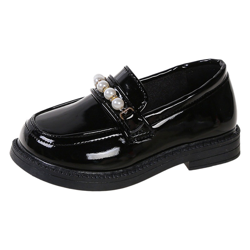 Girls Leather Shoes Children's All-match Soft-soled Pearl Shoes Princess Shoes Korean Style Single-layer Shoes Spring Rhinestone British-style Non-slip