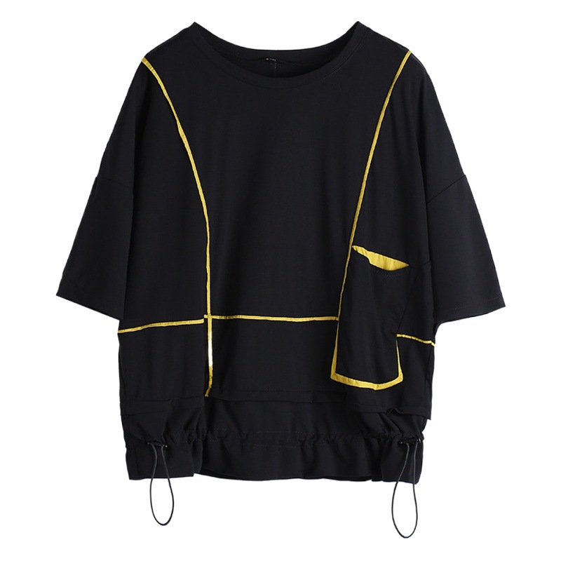 European and American Women's Summer New Cold Style Top Women's Loose Batmobile Shirt Round Neck Short-Sleeved T-Shirt ins All-Match