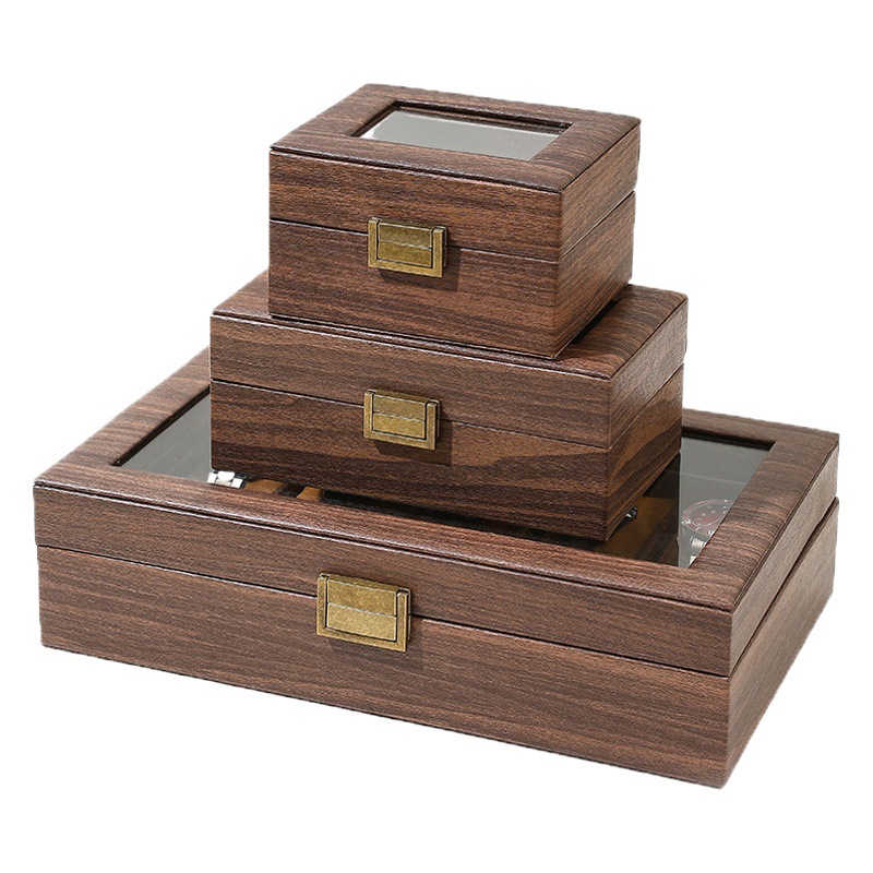 Vintage Wood Grain PU Leather Watch Box Wooden Jewelry Gift Packaging Box Cross-border Hot Sale Watch Storage Box Watch Box