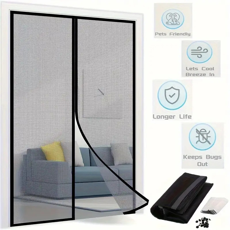 Picture of Door Curtain Magnetic Anti-mosquito Door Curtain Screen Door Window Anti-mosquito Door Curtain Punch-free Door Curtain Bedroom Shelter Curtain Door Curtain Summer