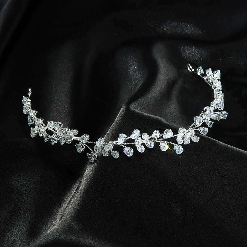 Picture of Korean Style Exquisite Crystal Hair Accessories Bridal Crown Wedding Headband Princess Prom Headdress Tassel Headband Accessories