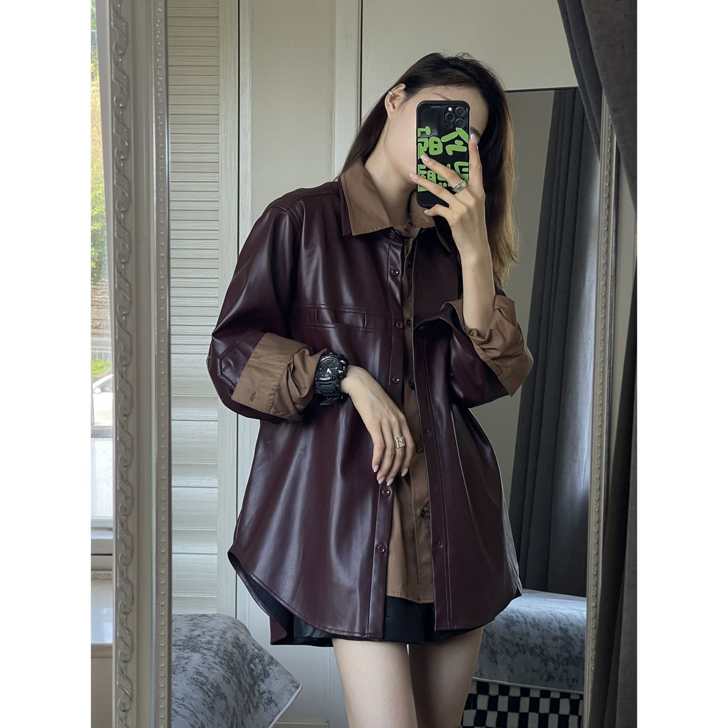 Grape Purple Pu Leather Jacket Women's 2025 Spring and Autumn Fashion New Retro Jacket Easiest for Match Shirt