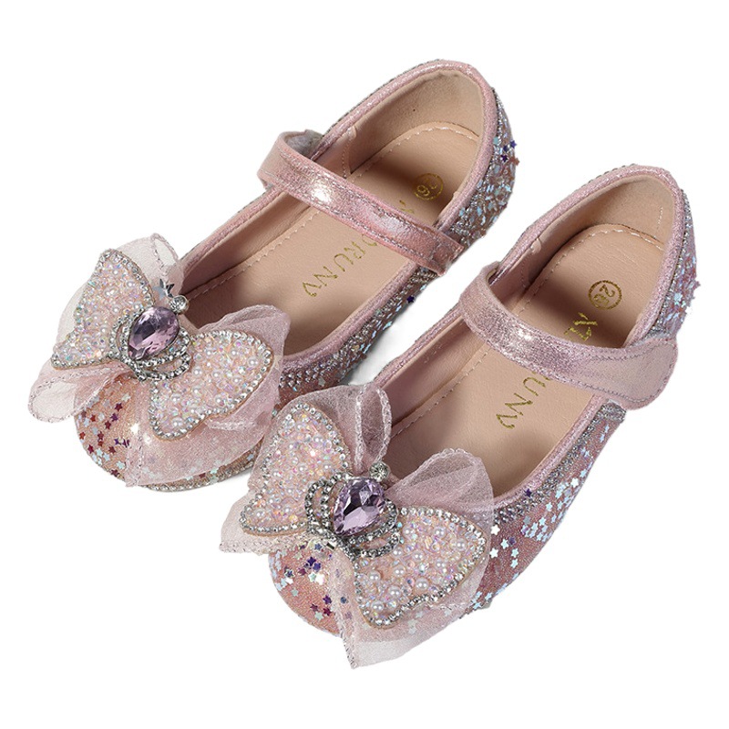 Girls Princess Shoes 2024 Spring New Children's Sequin Crystal Shoes Little Girls Soft Sole Shoes Dance Shoes