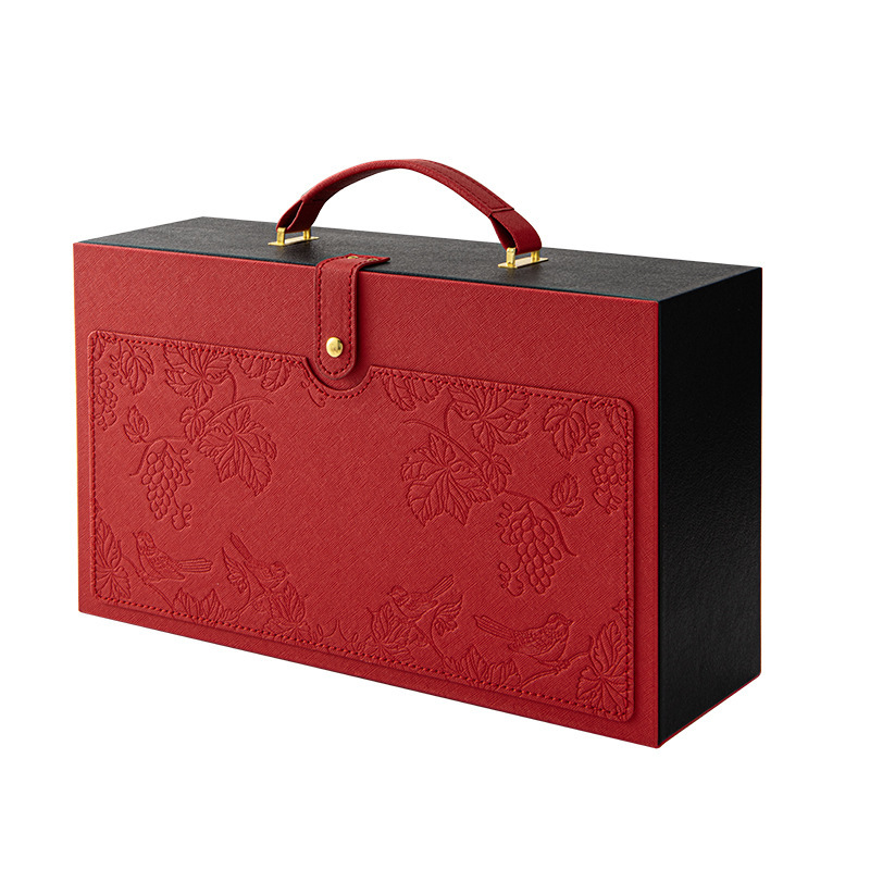 Picture of Red Wine Box Double Pack Leather Box Printed LOGO High-grade Wine Gift Box Packaging Box Universal 2 Red Wine Empty Boxes