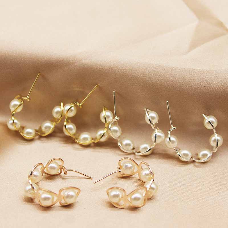 Cross-border C- shaped Joker Korean Pearl Elegant Earrings Love Creative Small Ear Ring