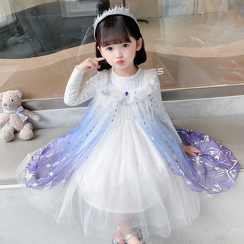 2025 Winter New Frozen Elsa Gradient Sweater Dress Girls Elegant Princess Dress Kidsren's Dress Skirt