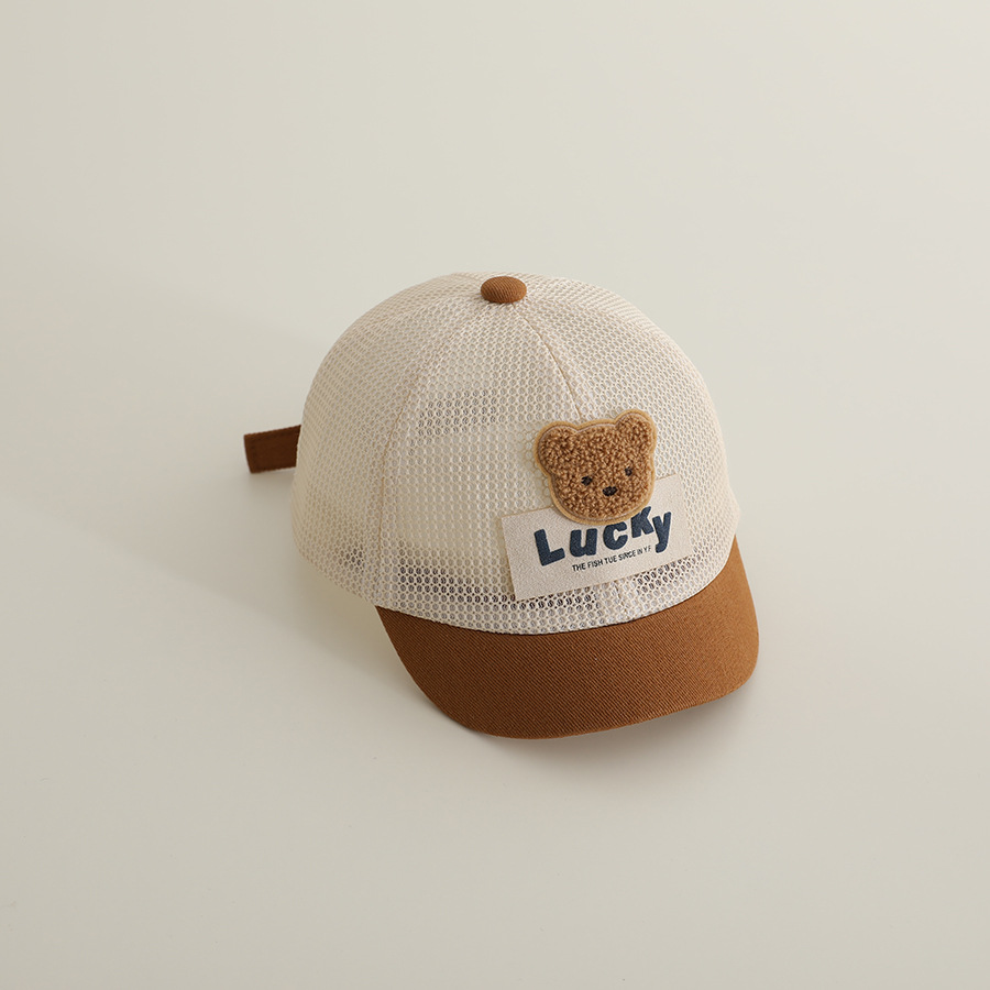 Picture of Little Bear Cartoon Full Net Short Brim Baby Cap Sunscreen Sun Hat Short Brim Baseball Cap for Boys and Girls