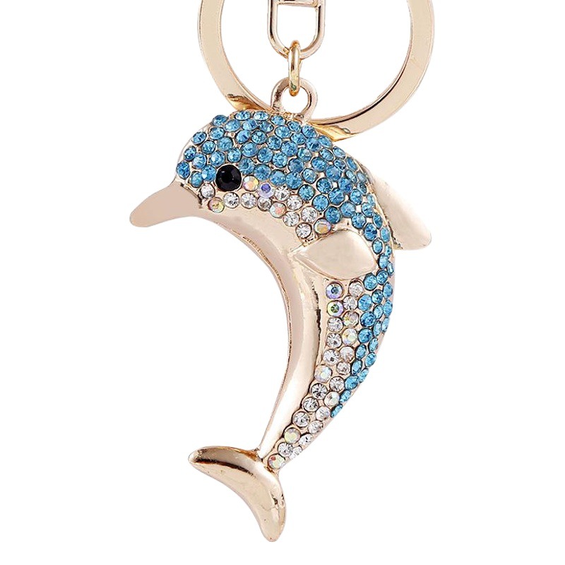 Exquisite Korean-style Dreamy Dolphin-shaped Diamond Keychain Girl Bag Beautiful Alloy Keychain Pendant