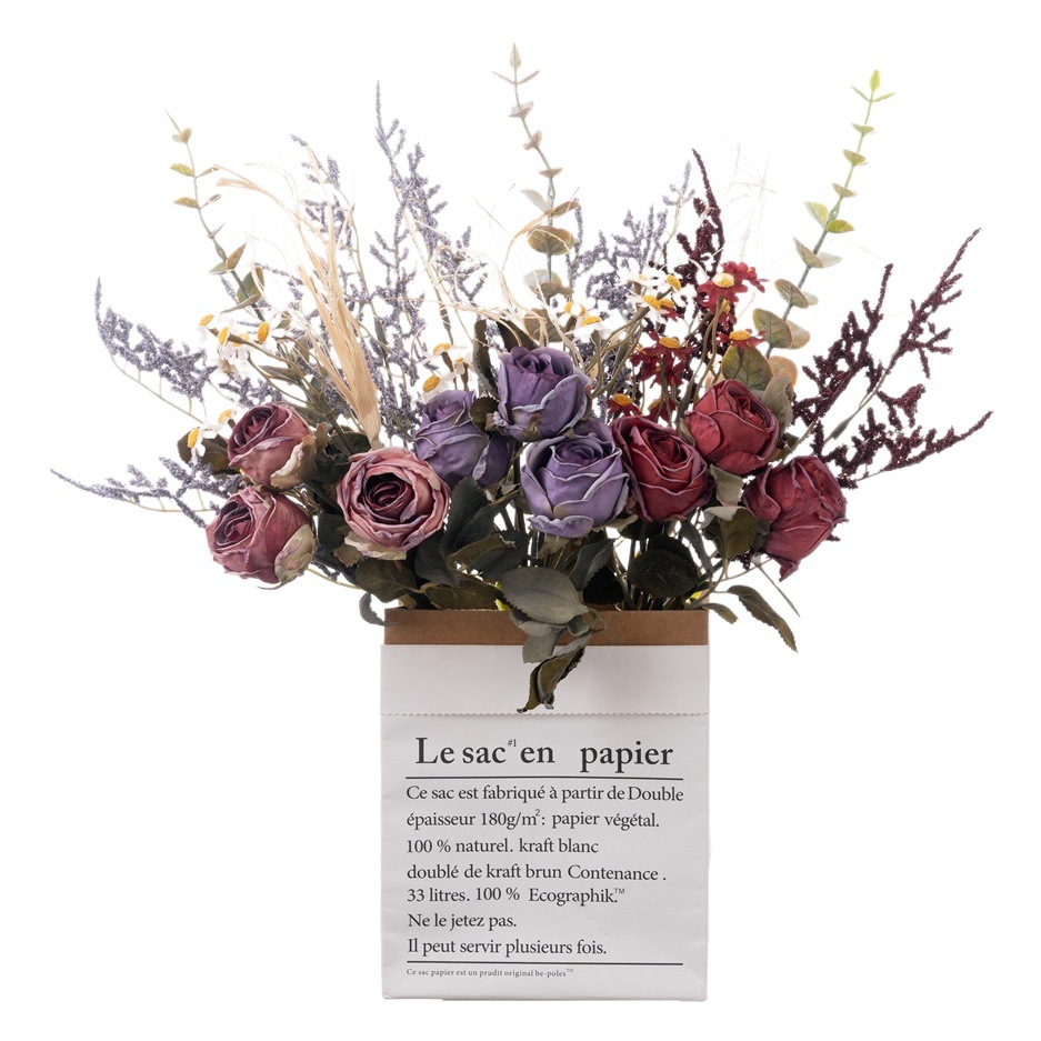 Smiling Dry-Fired Rose Bouquet Artificial Flower Home Decoration Hand-Held Flower Rose Wall Artificial Flower Cross-Border Mw57894