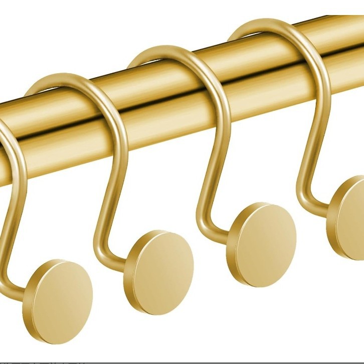 Picture of Metal shower curtain ring round shower curtain hook multicolor optional 12 metal hooks S-shaped curtain hanging ring
