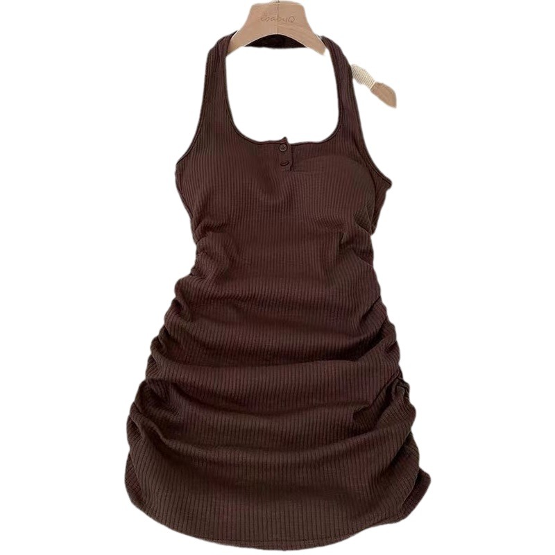 Sexy Hot girl fashion with chest pad wall hanging dress women's summer new slim pleated hip sleeveless short skirt