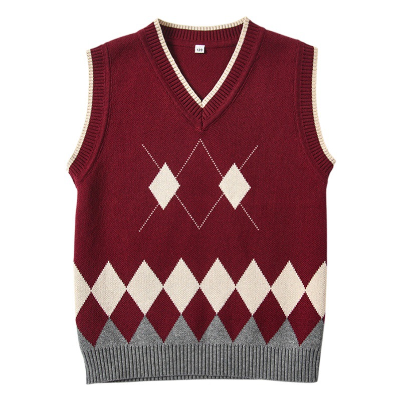 Picture of Children's knitted waistcoat vest for boys and girls wool v-neck sweater pullover cotton student school uniform a generation of hair