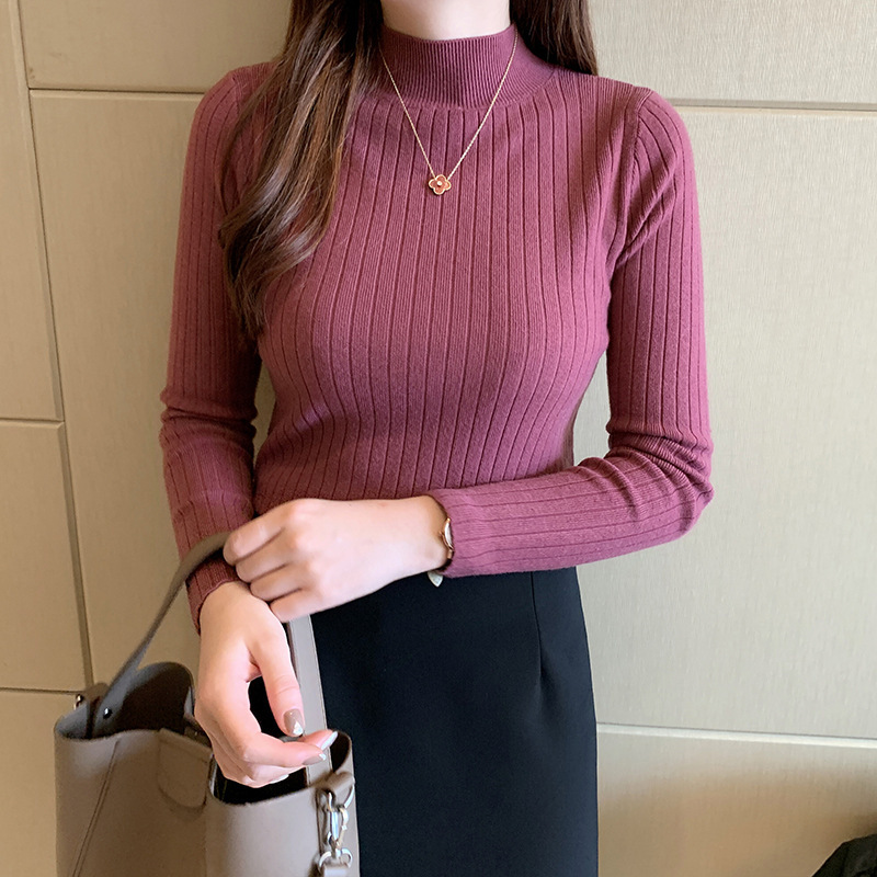 Picture of Half Turtleneck Bottoming Shirt for Women with Thin Inner Wear 2024 Autumn and Winter New Style Short Knitwear Long-Sleeved Knitwear Top
