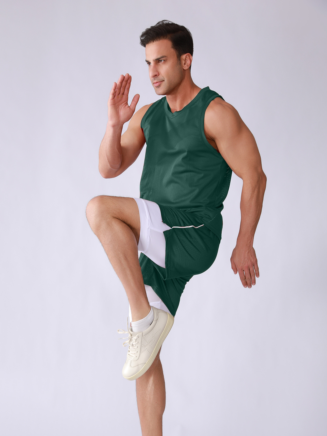 2025 Summer European and American Men's Solid Color Casual Sports Sleeveless Vest Double-layer Shorts Breathable Two-piece Suit Cross-border