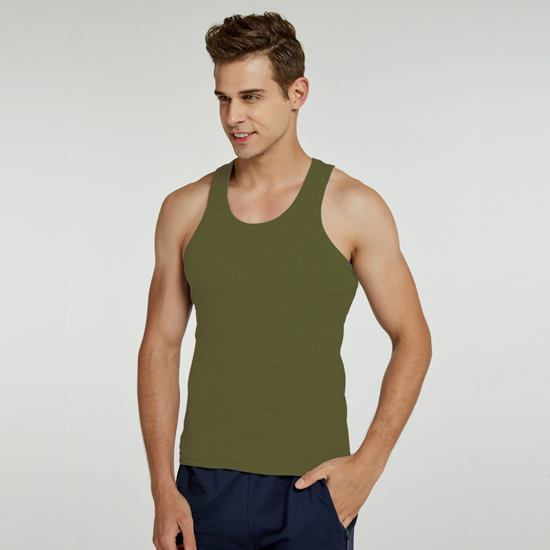 Picture of Summer Men's Vest Pure Cotton Student Sports Hurdle Base Pin-fit Two-way Pure Cotton Sweat Vest Men's Army Green