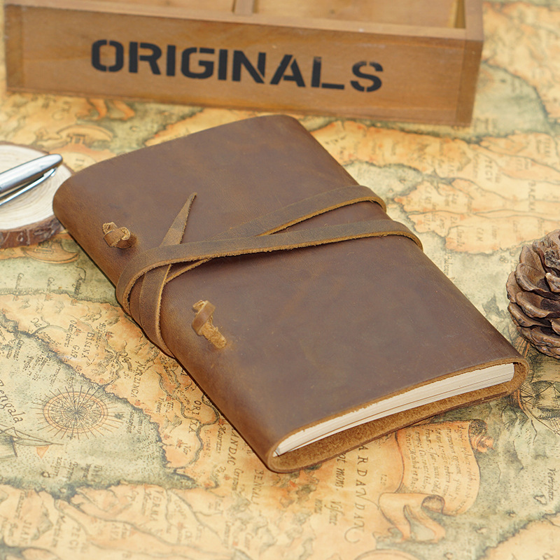 Picture of Head layer cowhide hand-tied rope notebook head layer cowhide notepad cowhide travel notebook hand-drawn book