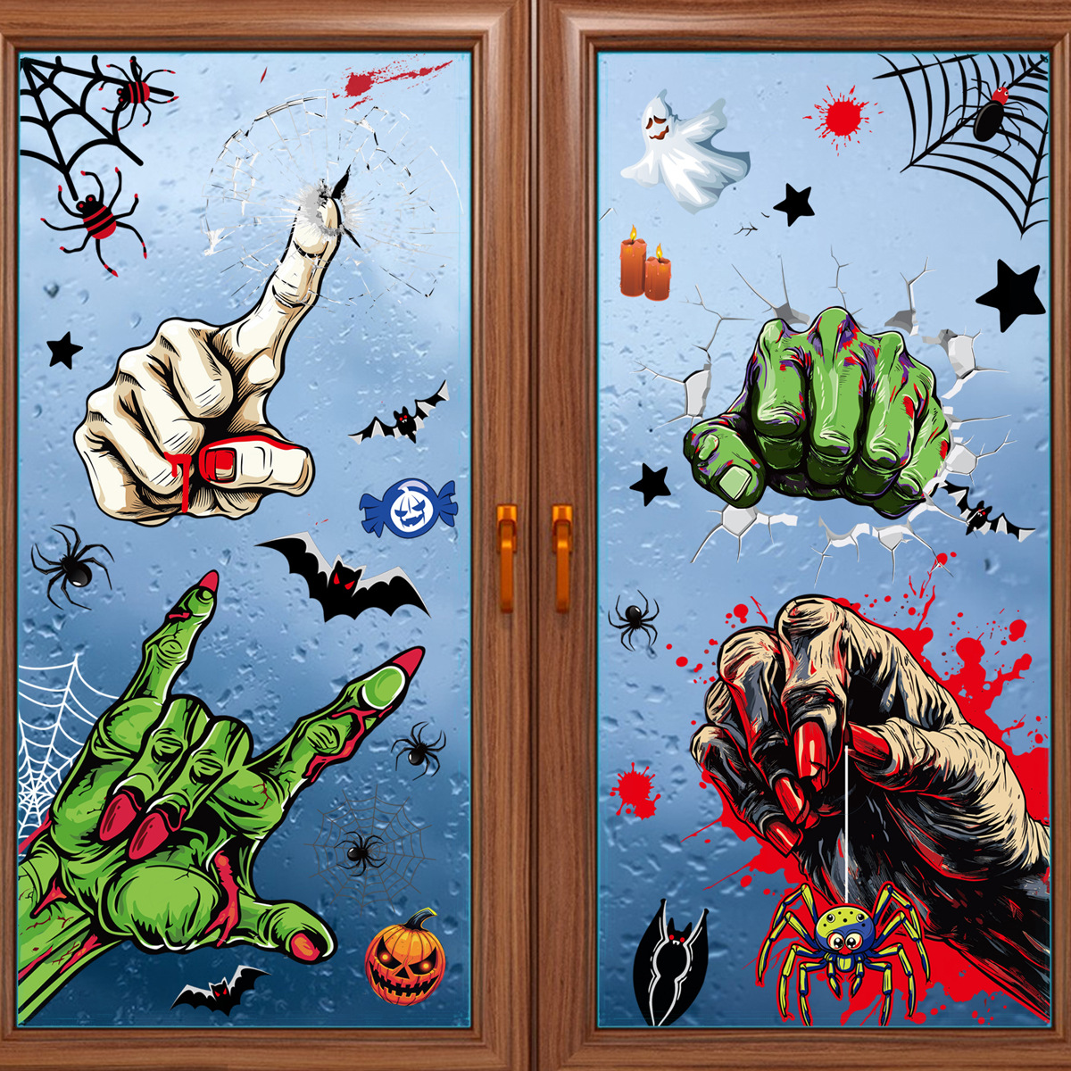 Halloween Decorative Blood Handprint Pumpkin Sticker All Saints Shop Window Scene Layout Ghost Hand Spider Electrostatic Window