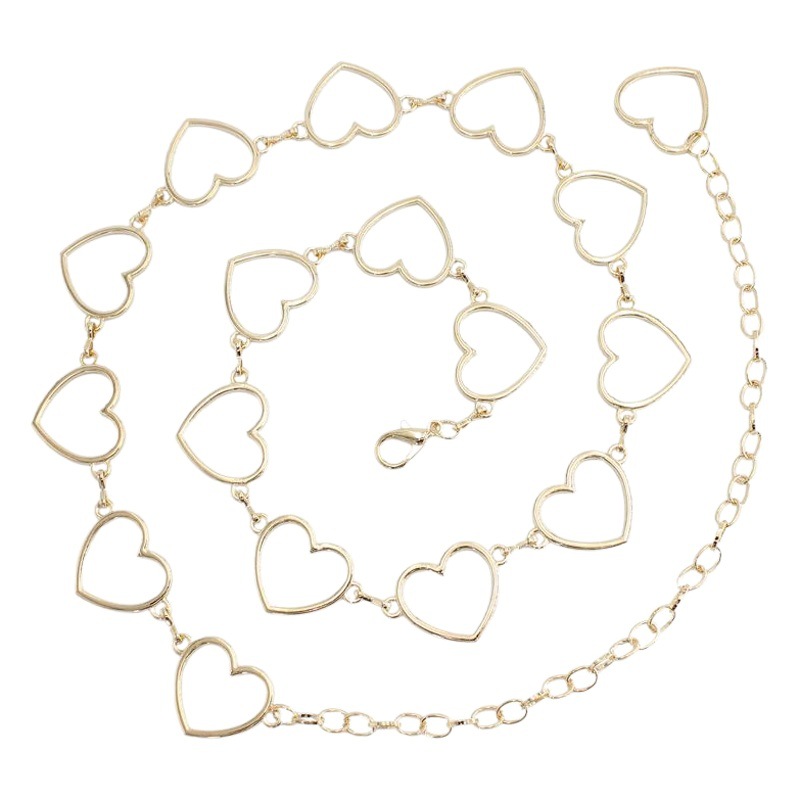 Women's fashion gold silver love decorative belt dress Joker Korean metal hook waist chain wholesale