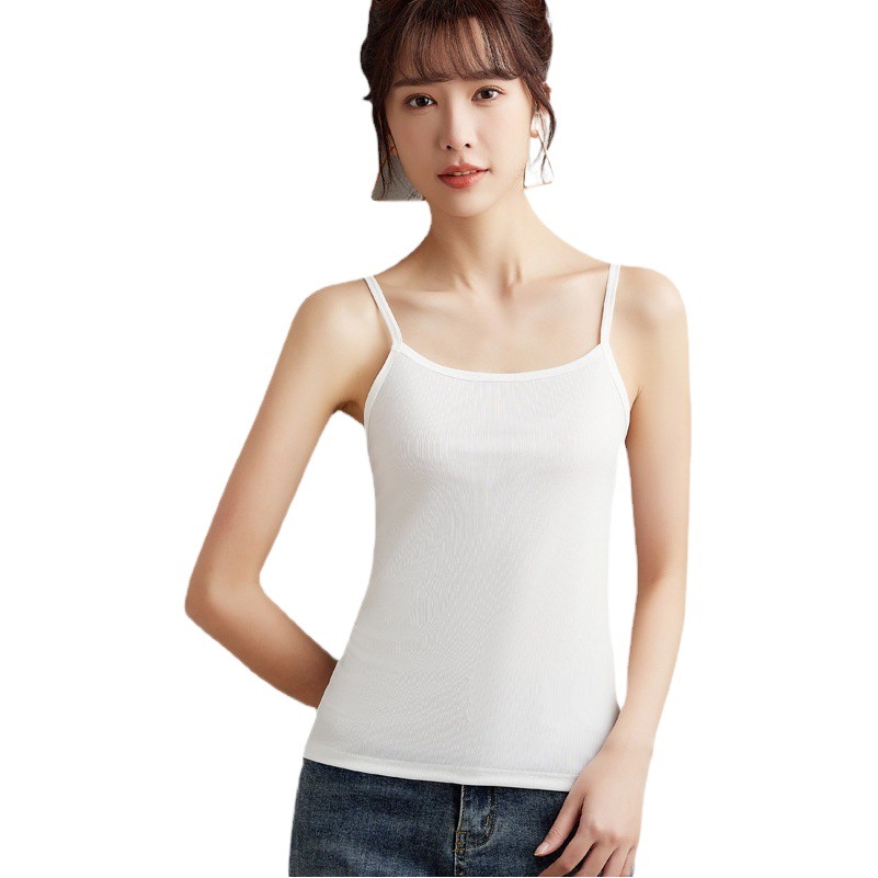 Casual Pure Color Camisole Sexy Inner Wear Beautiful Back Top Women's Spring Slimming Look Elastic Short Outer Wear Bottoming Shirt