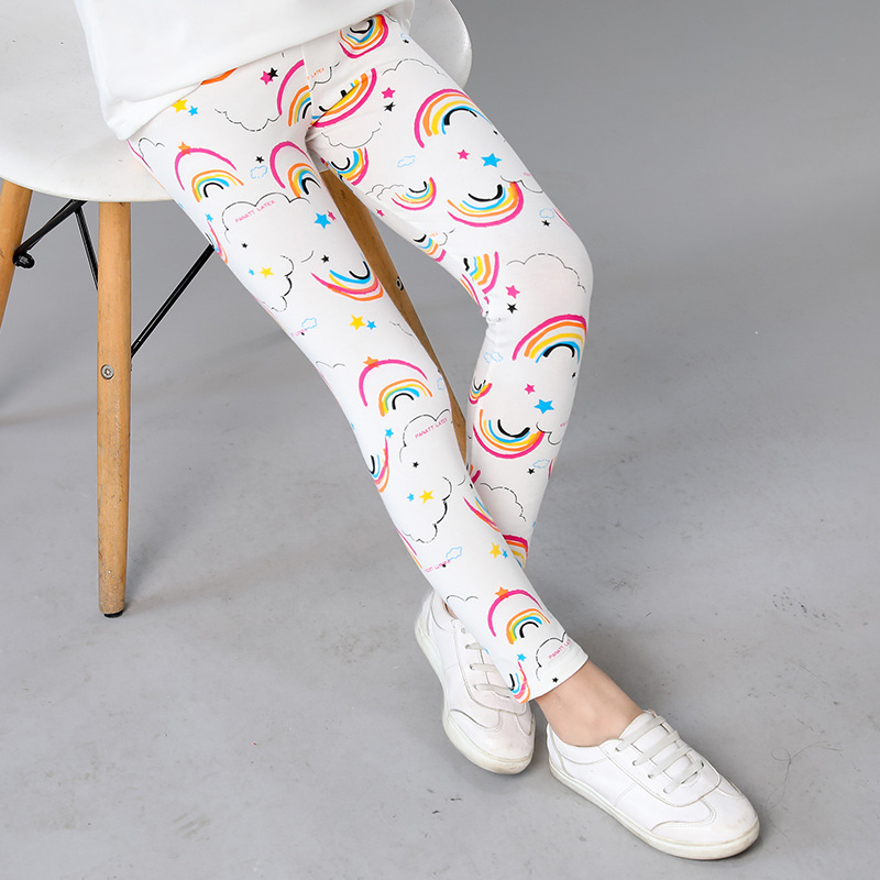 Summer New Korean Style Nine-Point Kidsren's Pants for Kidsren 3-11 Years Old Versatile Printed Colorfulful Gold Flower Girls' Leggings Wholesale