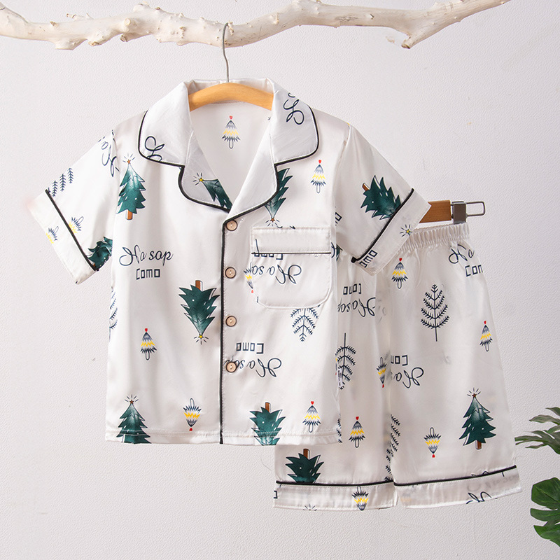 Picture of Children's Home Suit Summer Thin Boys and Girls Short-sleeved Cropped Pants Air-conditioning Suit 3-8 Children's Pajamas