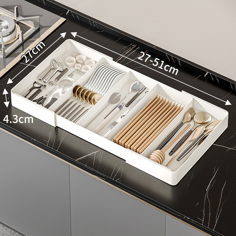 Picture of Kitchen Drawer Retractable Storage Box Kitchen Storage Tray Detachable Tray Household Partition Organize