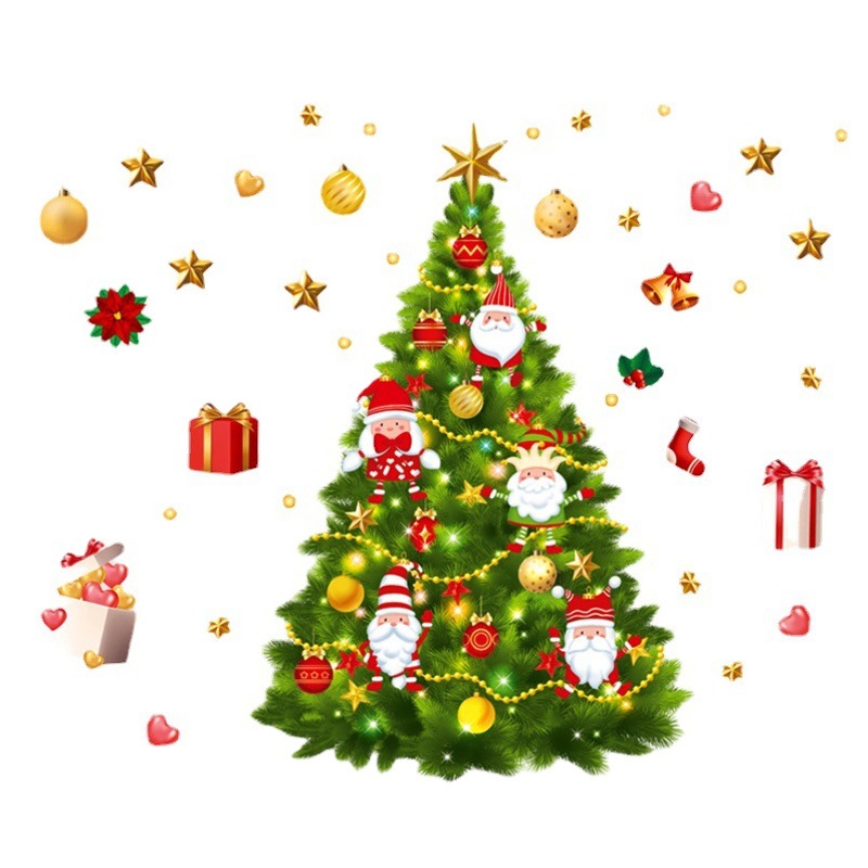 2024 Cross-Border Amazon Christmas Tree Window Stickers Christmas Decorations Window Stickers Scene Layout Glass Door Stickers