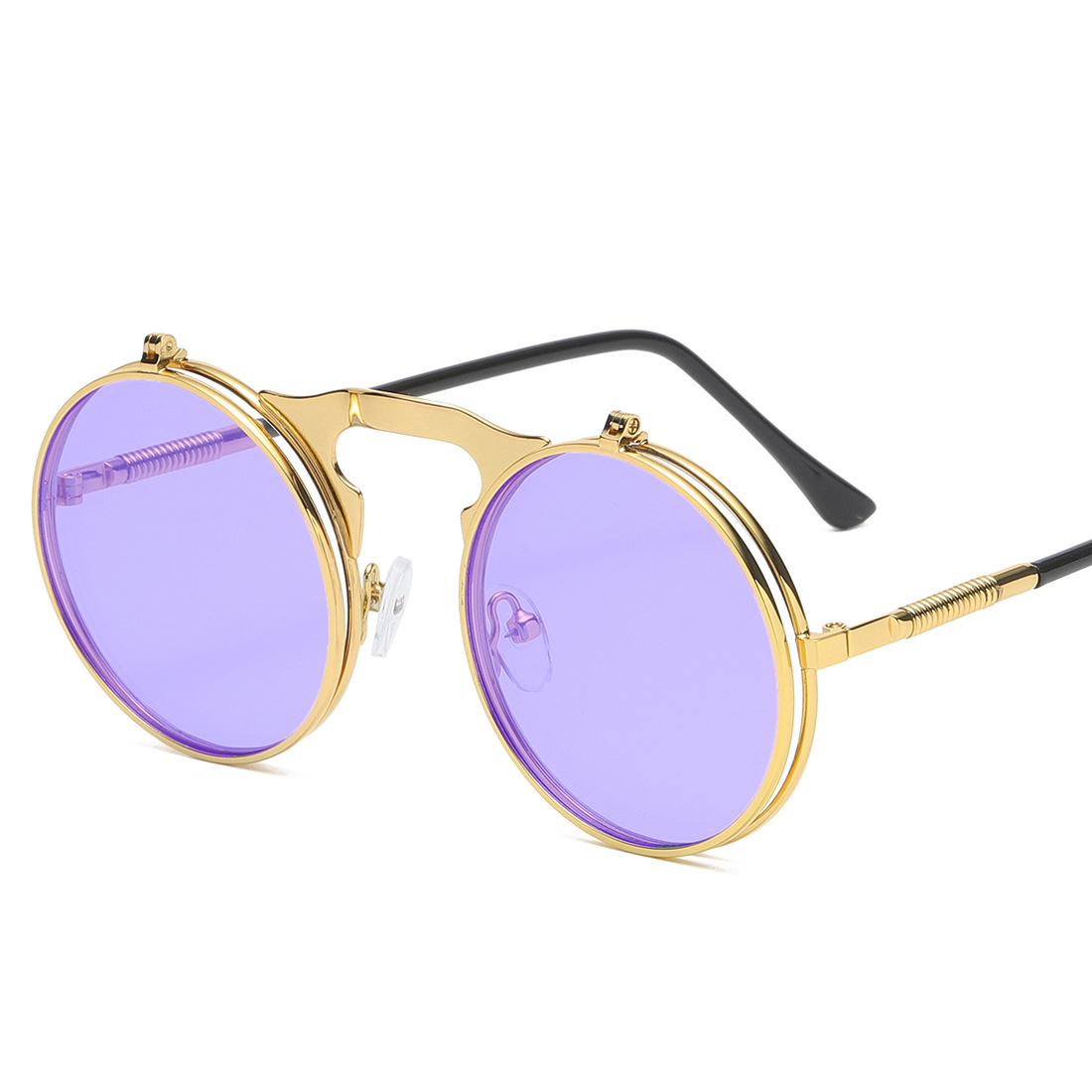Picture of Jet 3057 Retro Metal Steampunk Flip Sunglasses Flip Sunglasses for Men and Women Trendy Round Frame Prince Mirror
