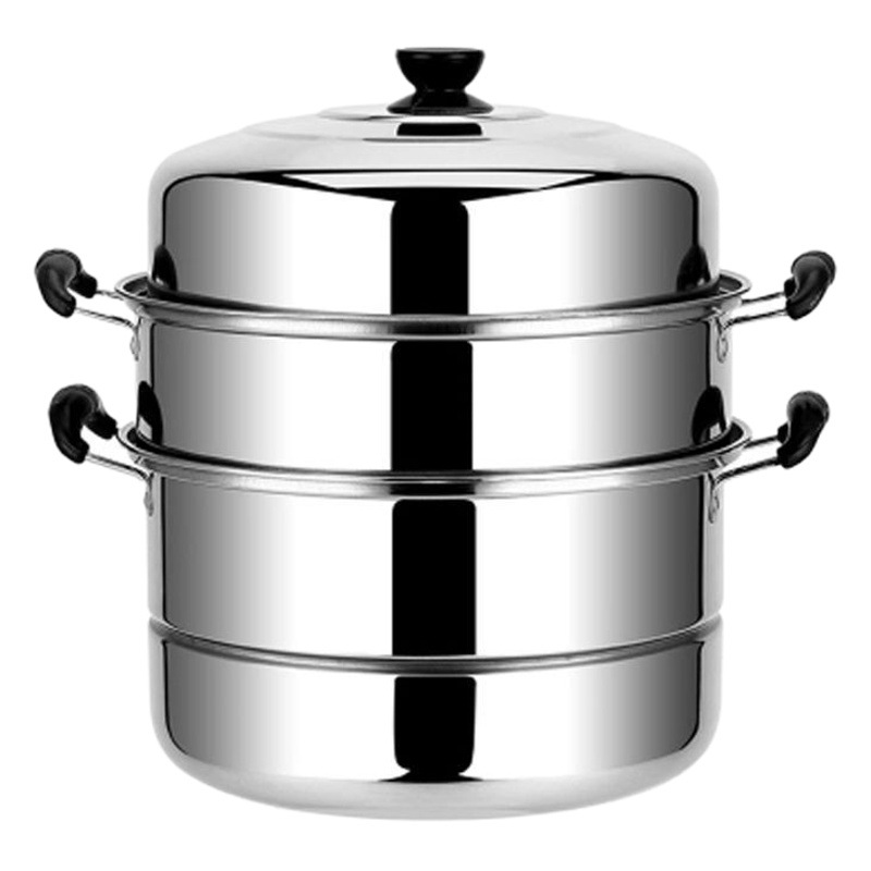 30cm High-rise Stainless Steel Steamer Three-layer Thickened Induction Cooker Gas Cooker Steamed Bread Steamer Household Large Pot