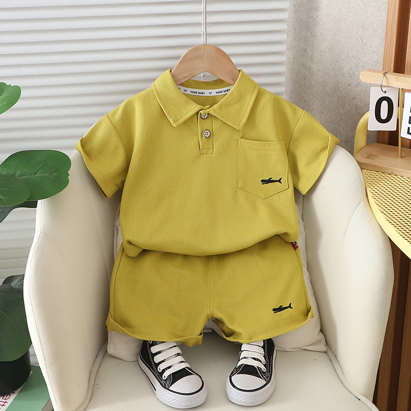 Picture of Boys Summer Short-sleeved Suit New Children Korean Handsome Boys Summer Embroidered Whale Lasel Short-sleeved Suit