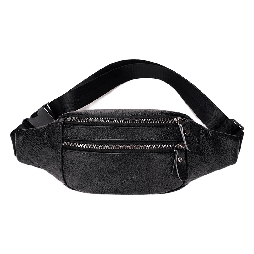 Genuine Leather Men's Waist Bag, First-Layer Cowhide, Multi-Functional Chest Bag, Crossbody Bag, Sports Mobile Phone Bag, Wear-Resistant Waist Bag for Work