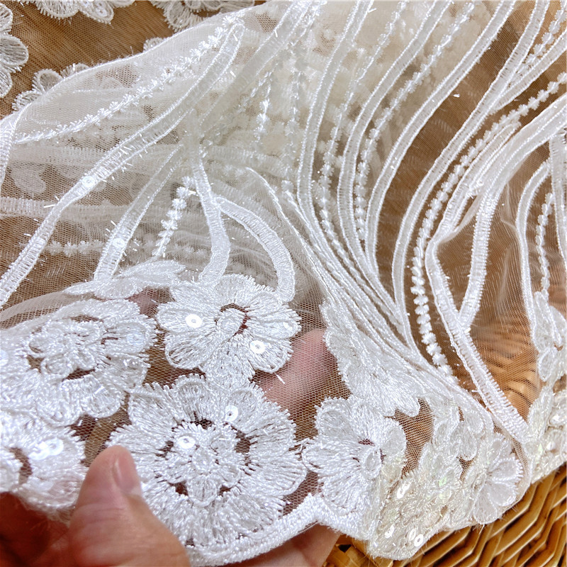 Picture of Court wedding dress sequined embroidered lace fabric fairy cheongsam dress accessories bilateral wave 125cm embroidered cloth
