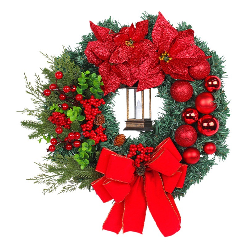 Zhong Ran Cross-border Christmas Decorations Christmas Oil Lamp with Safflower Home Front Door Decoration Scene Wreath