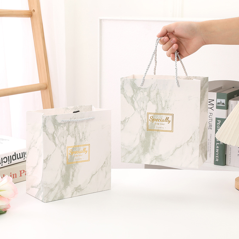 Picture of in stock Grey Marble Tote Bag Simple Business Tote Bag Square Gift Bag Hand Gift Bag Paper Bag