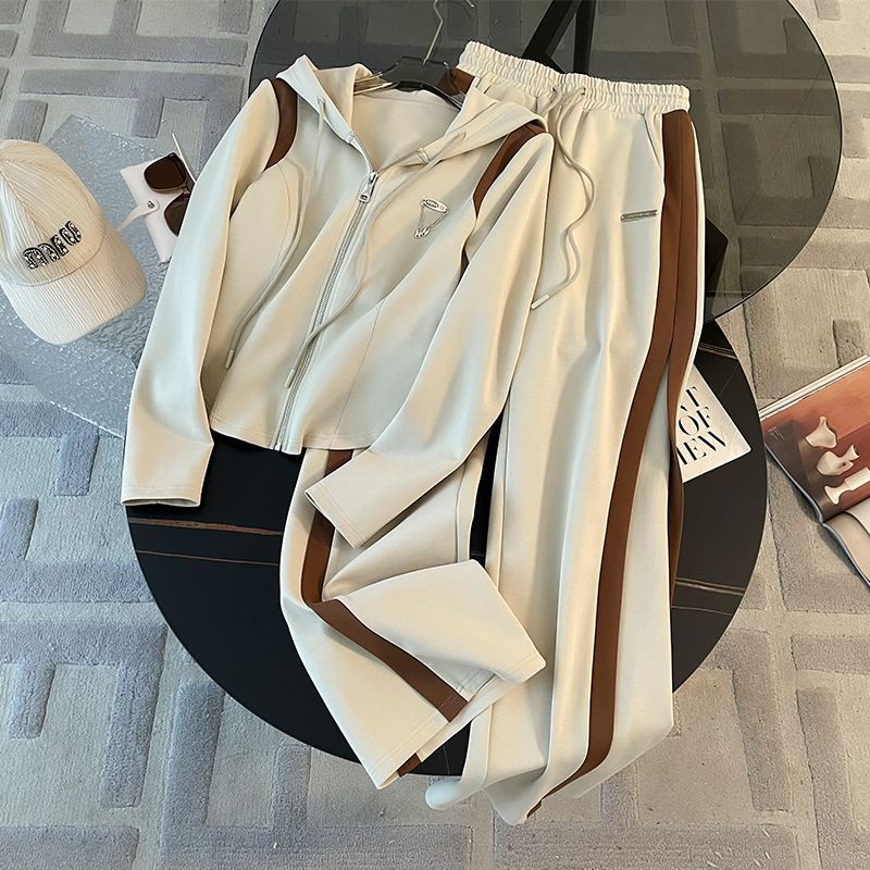 Cross-border Casual Sports suit 2024 Slim-fit New Hooded Top Fashion Zipper Jacket Wide-leg Pants Two-piece Set