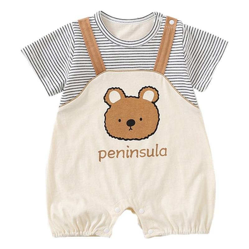 Baby Short-sleeved Jumpsuit Newborn Cartoon Little Bear Jumpsuit Western Style Boyhood Baby Boys and Girls Climbing Clothes Trendy