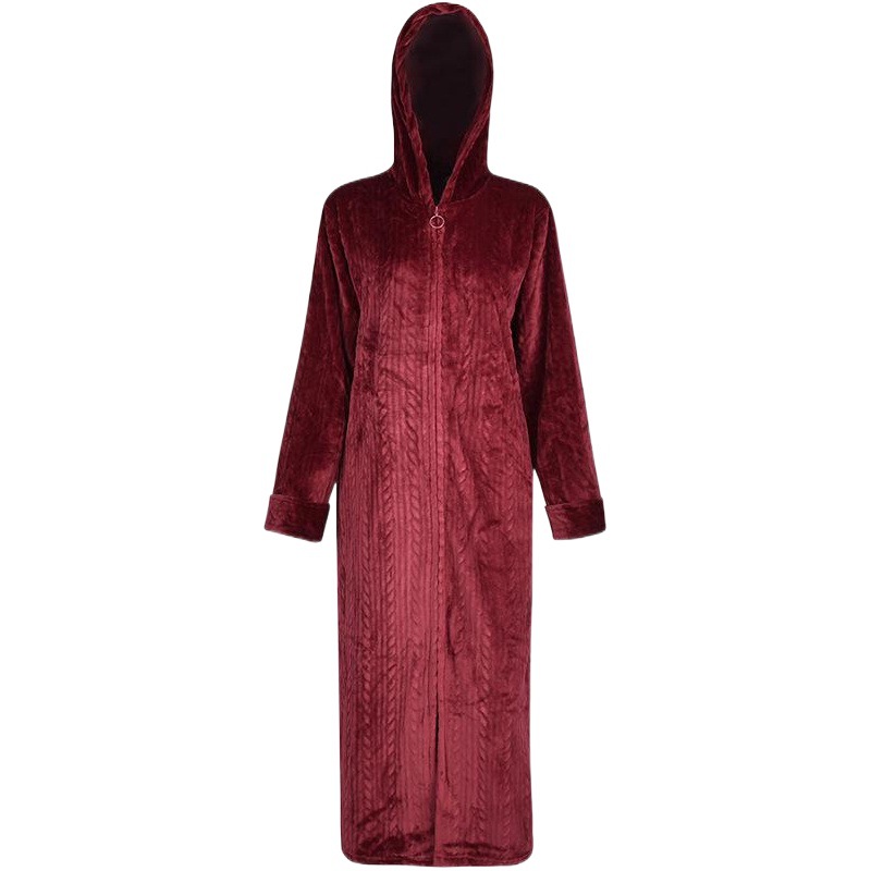 Picture of Couple Autumn and Winter Thickeneded Warm Flannel Nightgown Women's Long Men's Large Size Coral Velvet Bathrobe Zipper Pajama Dress