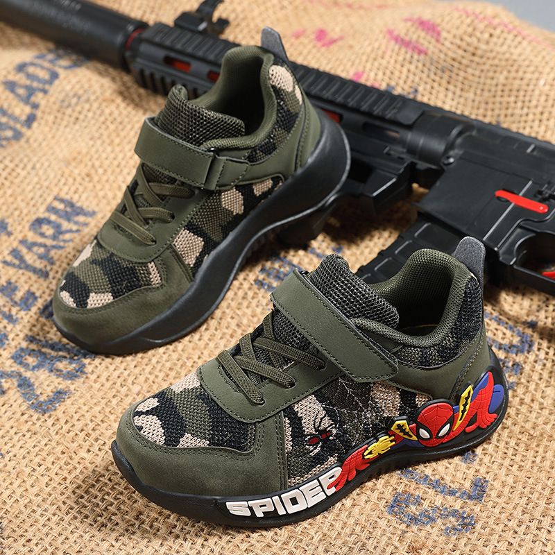 PLUS Boys sneaker Mesh Breathable Camouflage Children's Shoes Spring and Autumn Primary School Students Running Shoes Spider Military Training Children's Shoes