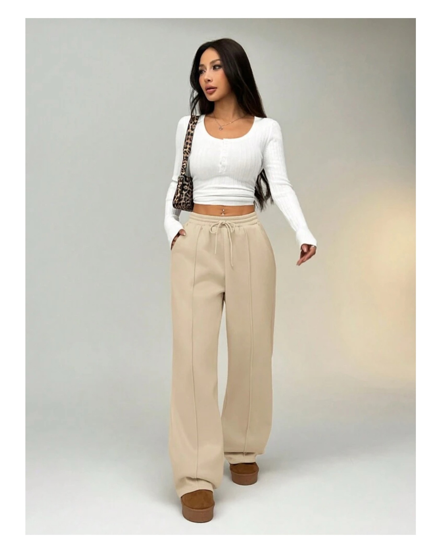 Picture of Cross-Border Foreign Trade Amazon Temu Spring and Autumn European and American Style Solid Color Casual Straight Pocket Drawstring Elastic Waist Sweatpants