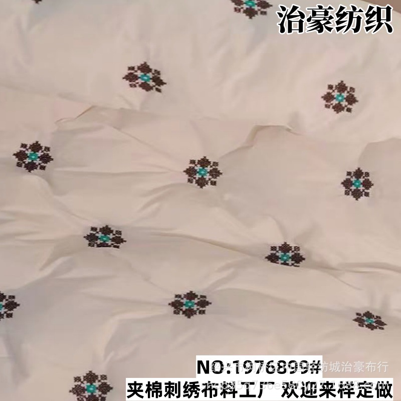 New fashion group flower embroidery direct filling down jacket fabric autumn and winter padded clothing embroidered fabric storage luggage cloth