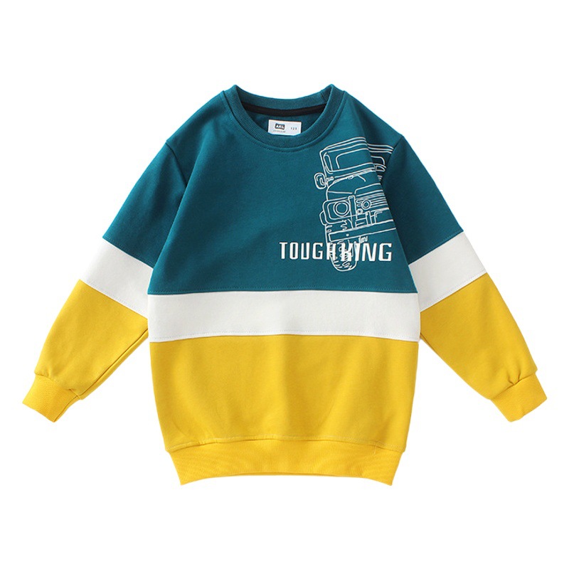 Picture of Spring and autumn Korean version of the new boys terry sweater big children reflective printing color matching long sleeve children's sweater wholesale