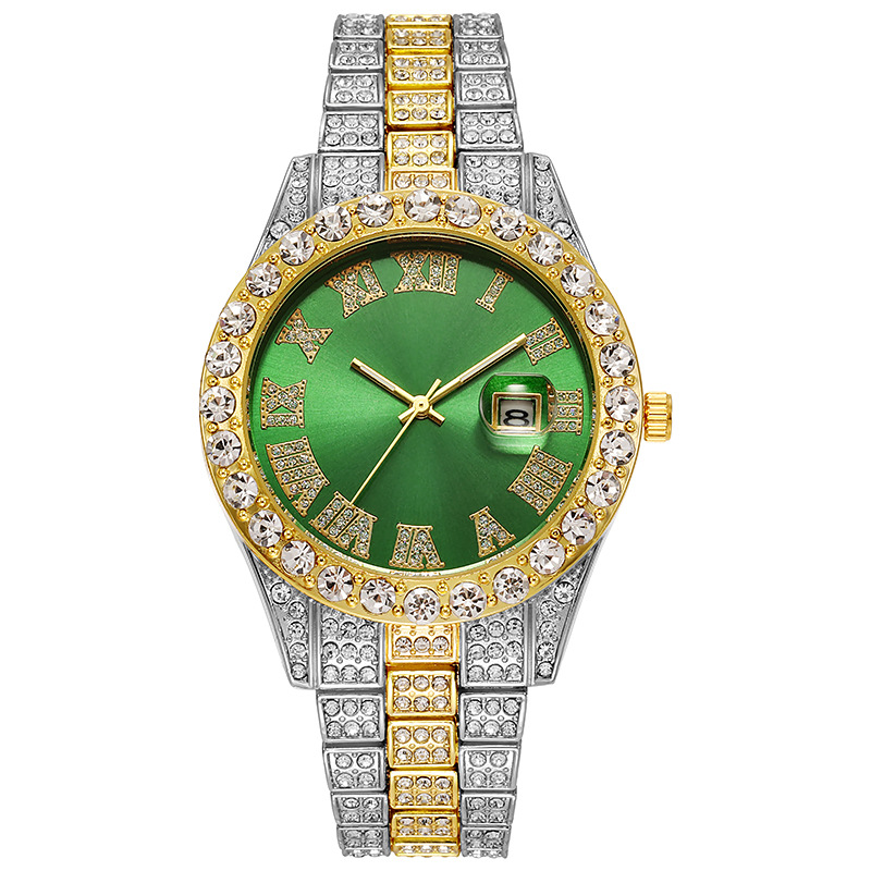 Picture of Hiphop Watch European and American Explosions Men's Steel Band Hip Hop Roman Graduated Diamond Set Calendar Men's Quartz Watch