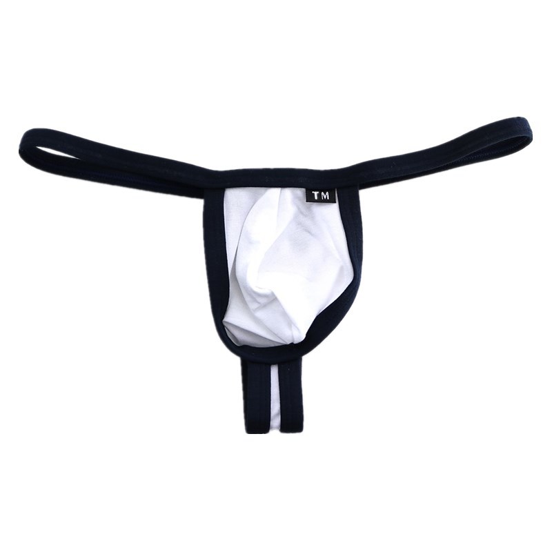 Men's thong cotton fabric high elastic sexy U convex Bag Men's T pants color matching men's single thong low waist