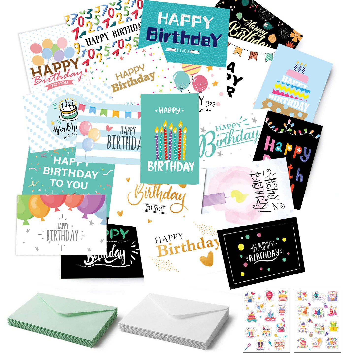 Cross-Border Birthday Greeting Card Set with Envelope Stickers Fresh and Simple Blessing Message Birthday Card 24Pcs Greeting Card