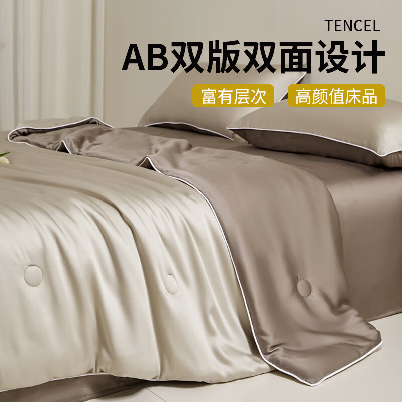 Picture of Lyocell Tencel Summer Quilt Summer Cooling Ice Silk Summer Cooling Quilt Class a Air Conditioning Quilt Machine Washable Thin Quilt Four-Piece Set